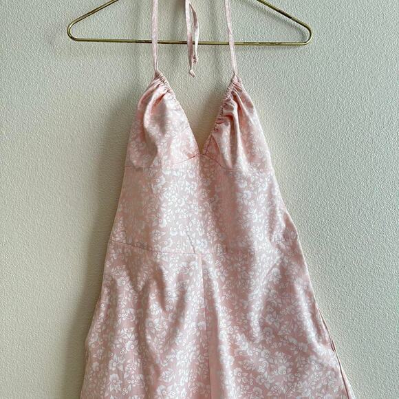 handmade pink white floral halter mini summer dress - Picture 6 of 9